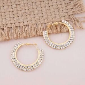 Rhinestone Hoop Earrings, Gold Circle Hoop Drop Earrings